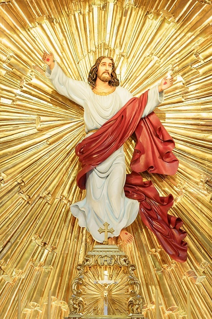 Church interior with beautiful stained glass